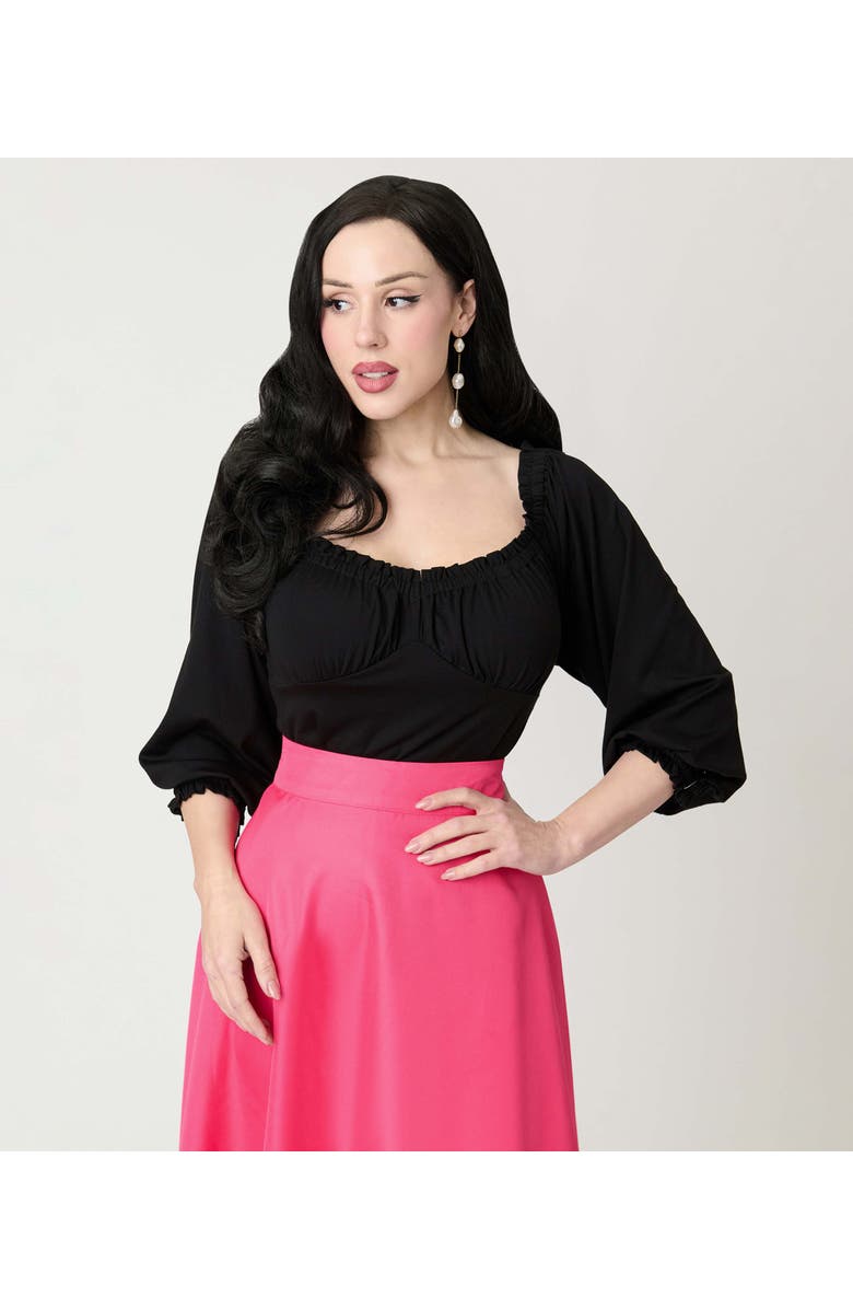 Unique Vintage Peasant Sleeve Blouse, Alternate, color, Solid Black