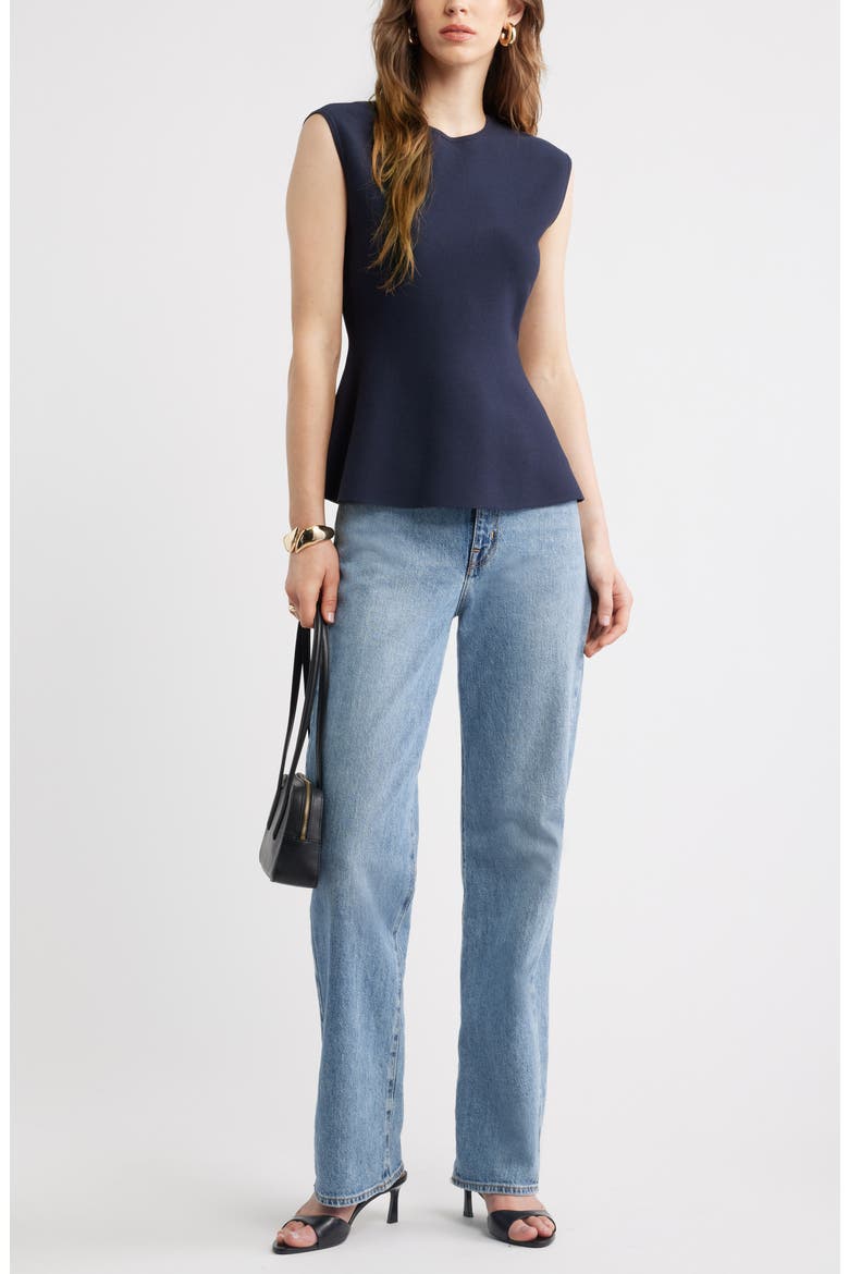 Sleeveless Peplum Sweater, Alternate, color, NAVY NIGHT