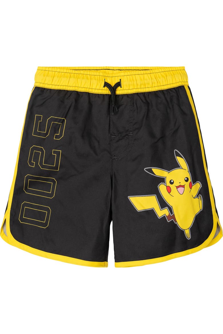 2-Piece Swimwear Rash Guard and Swim Trunks Set UPF 50+, Alternate, color, Pikachu Black Yellow