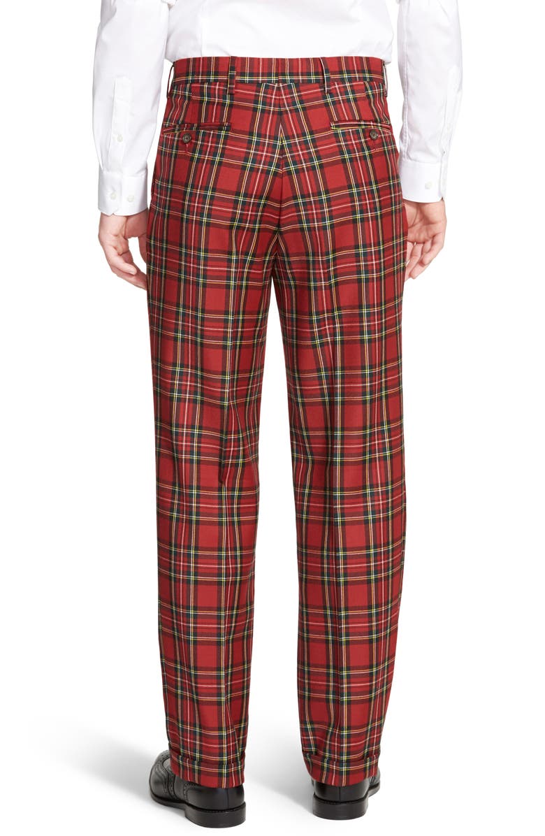 Berle Touch Finish Pleated Classic Fit Plaid Wool Trousers, Alternate, color, Red