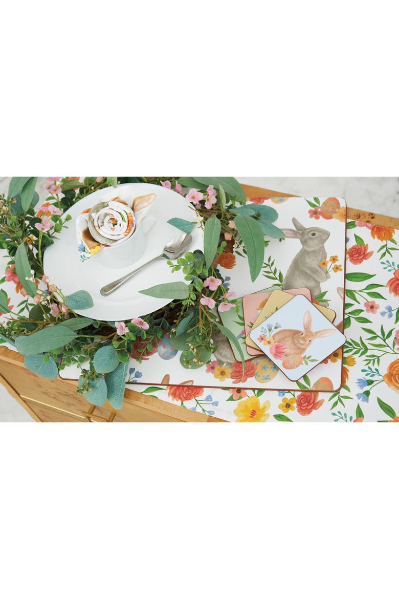Easter Rabbits & Flowers Set of 4 Drink Sitter Coasters 4", Alternate, color, Brown