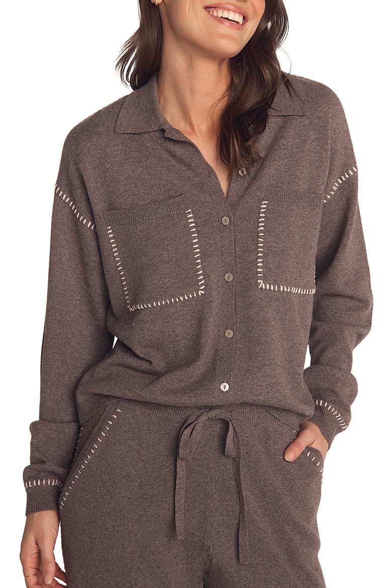 Whipstitch Button-Up Sweater, Main, color, HEATHER SMOKE