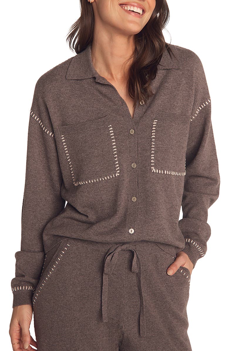 Bella Dahl Whipstitch Button-Up Sweater, Main, color, Heather Smoke