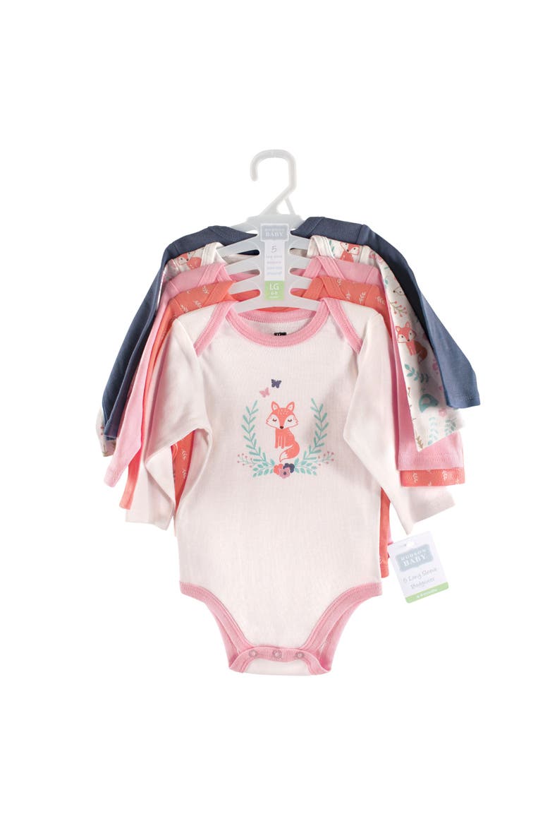 Cotton Long-Sleeve Bodysuits, Alternate, color, Woodland Fox 10-Piece
