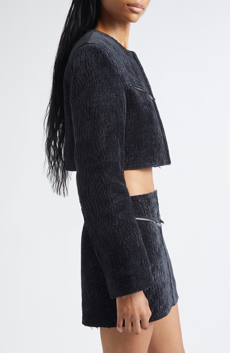 Alexander Wang Bubble Grain Velvet Crop Jacket, Alternate, color, Black