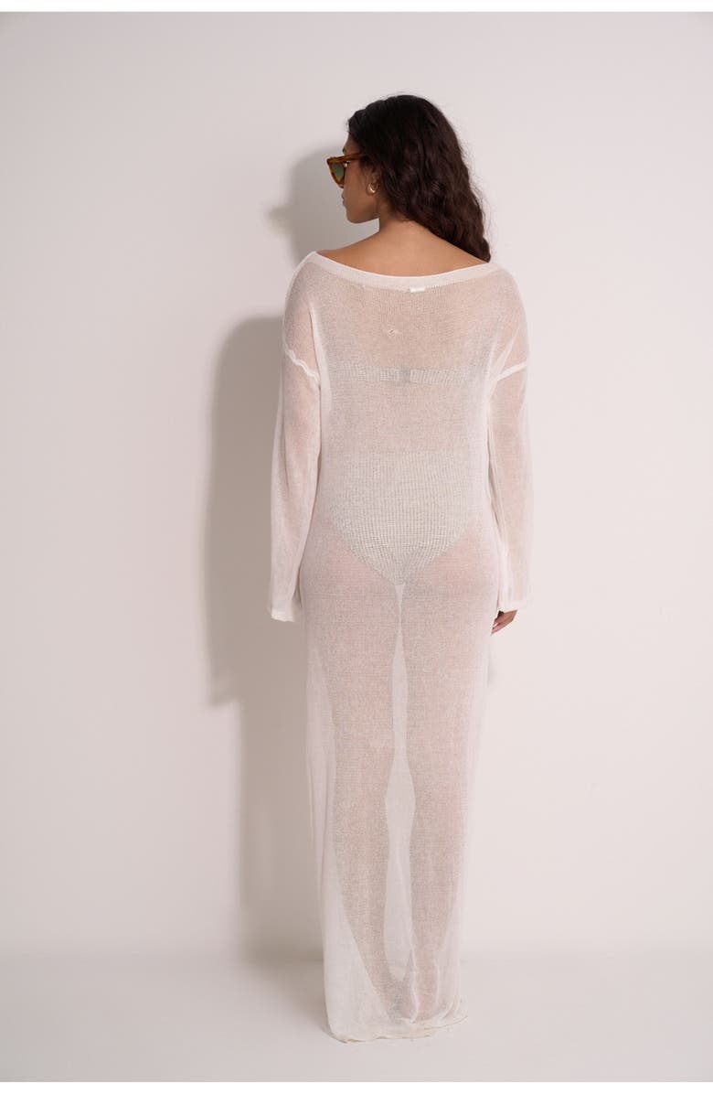 Gottex Beach Life Classic Fishnet Long Sleeve Beach Dress, Alternate, color, White