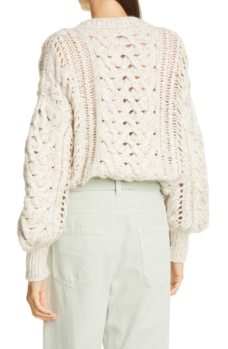 Brunello Cucinelli Embellished Cable Knit Cashmere Blend Sweater, Alternate, color, 