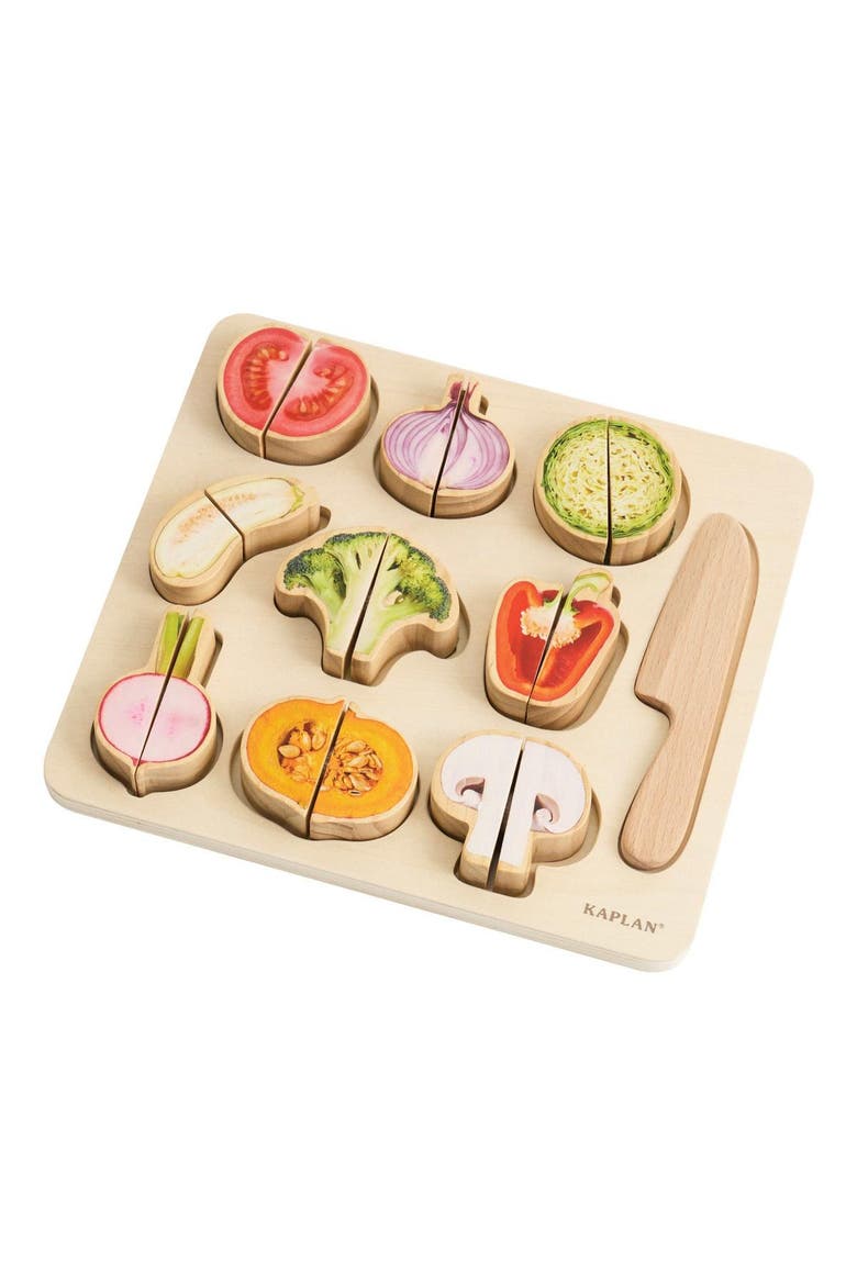 Wooden Slice & Match Vegetable Puzzle, Main, color, Beige