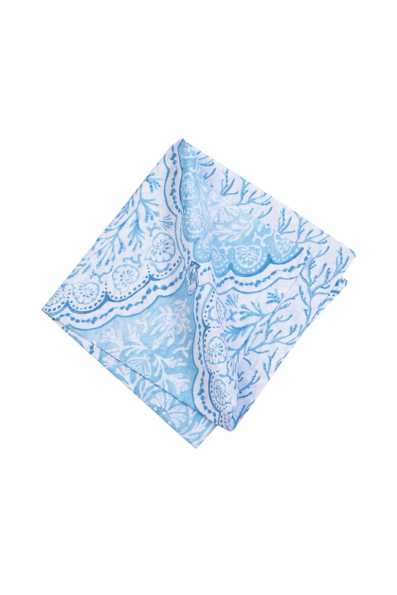 Chinoiserie Coast Reversible Graphic Print Machine Washable Hemstitch Napkins Set of 6, Alternate, color, Blue