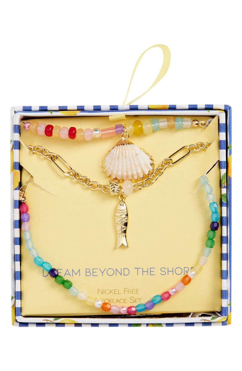 Leith Layered Fish Charm Beaded Necklace, Main, color, Rainbow Multi- Gold
