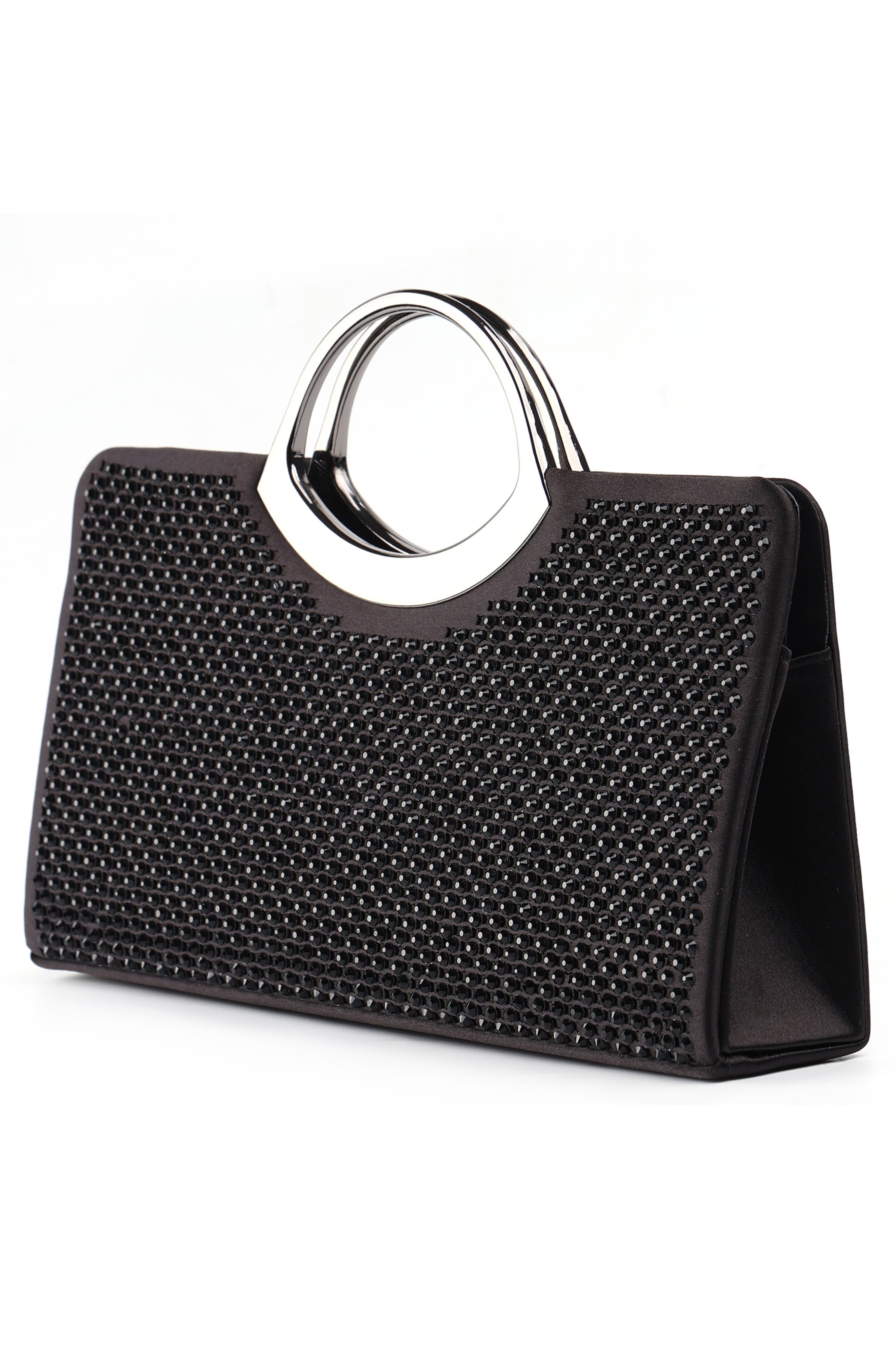 LADY COUTURE Tango Rhinestone Satin Clutch, Alternate, color, Black