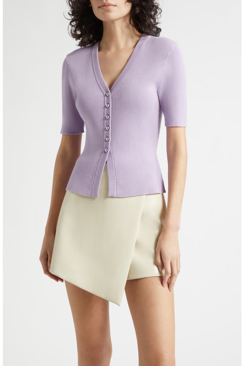 Charity Button Front Short Sleeve Knit Top, Main, color, WISTERIA