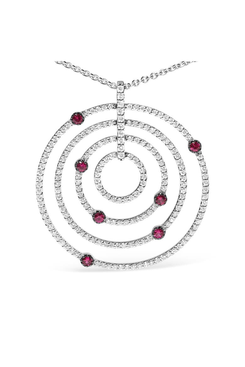 18K Gold 2 1/6 Cttw Diamonds and Ruby Circles Pendant Necklace, Alternate, color, White