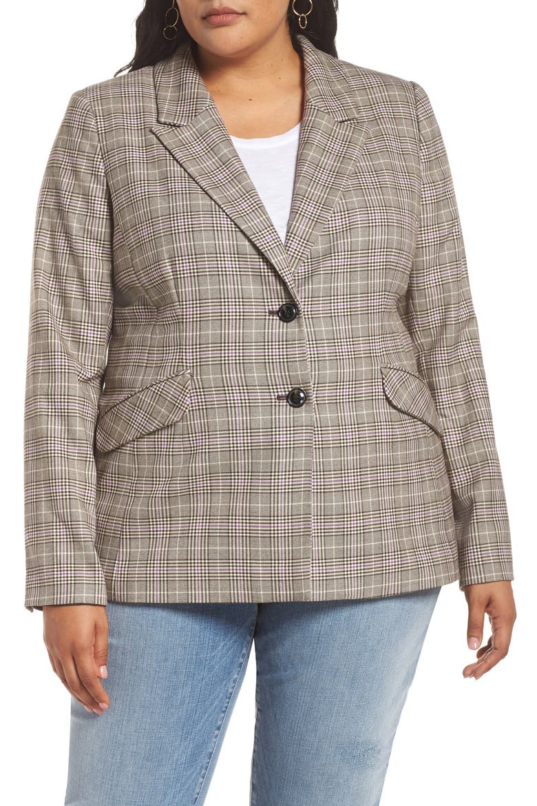 Dart Detail Blazer, Alternate, color, BROWN- PURPLE CHECK
