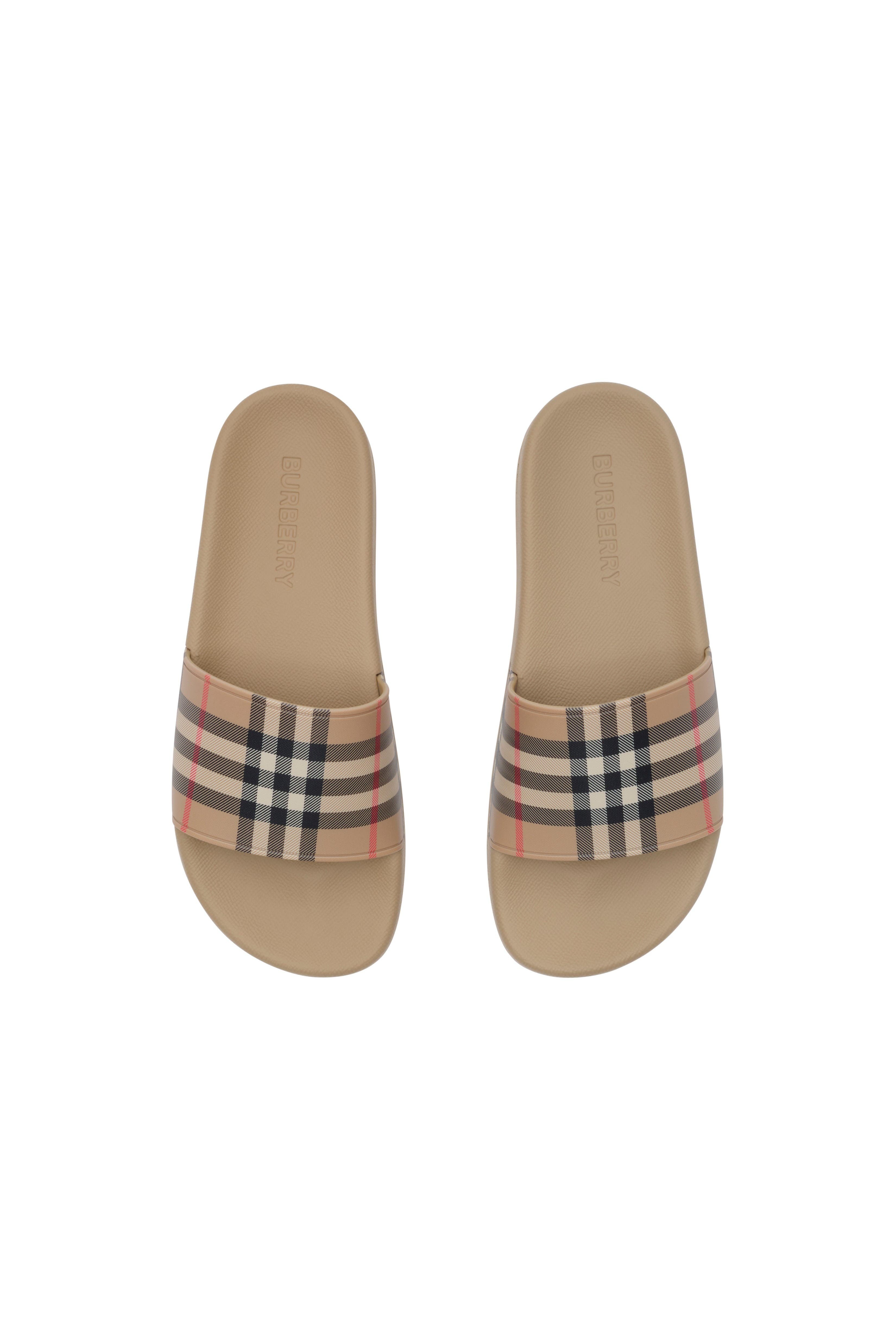 Burberry Check Slides, Alternate, color, Archive Beige