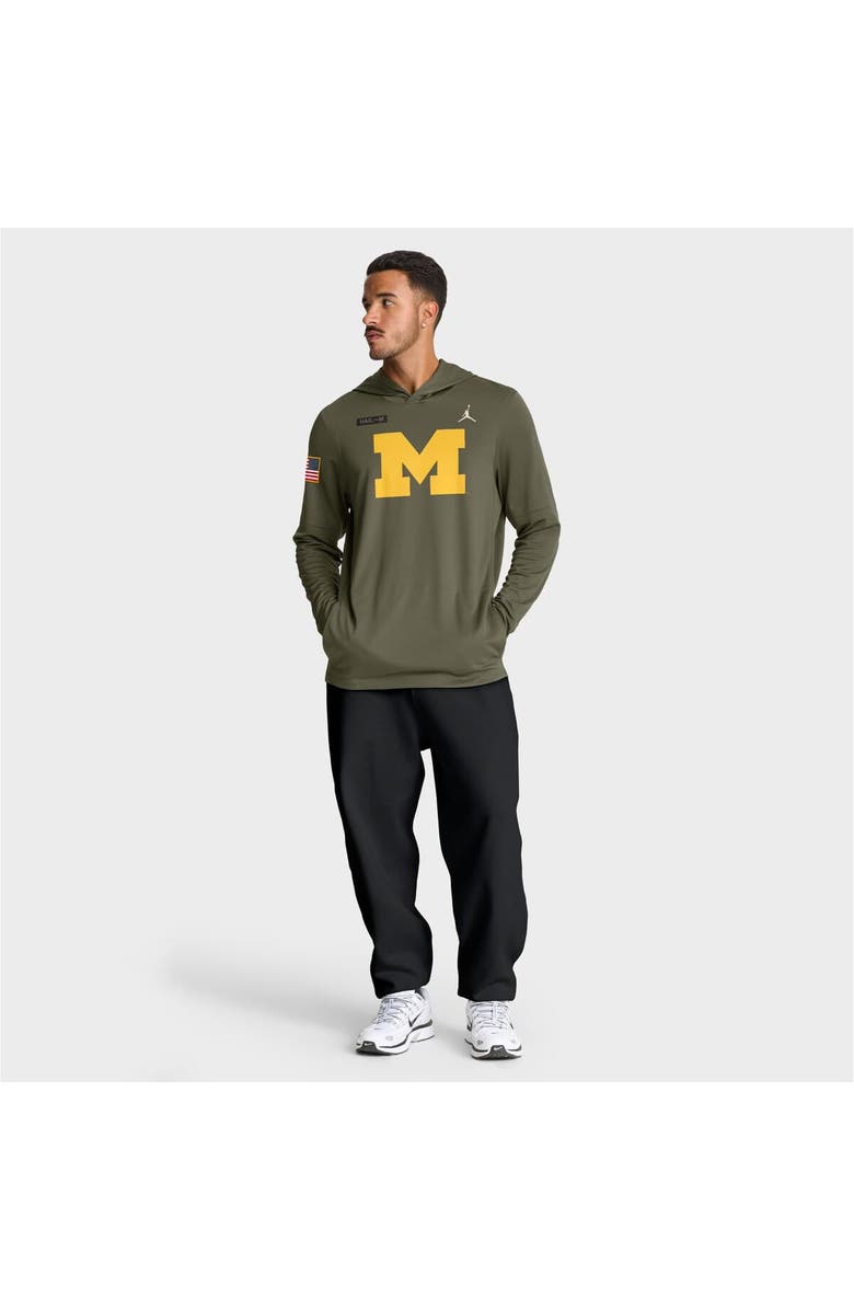 Jordan Brand Men's Jordan Brand Olive Michigan Wolverines 2025 Military Appreciation Dri-FIT Long Sleeve Hoodie T-Shirt, Alternate, color, Olive