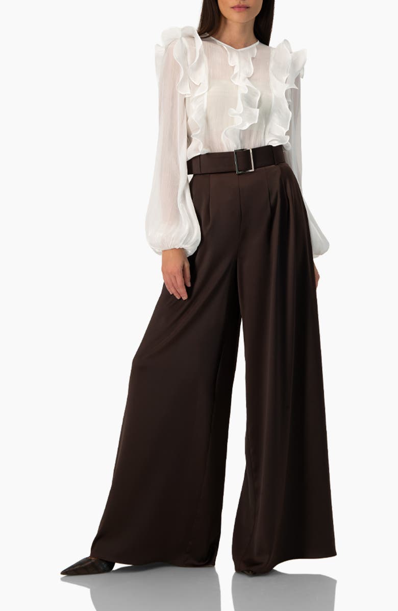 IVONNE Wide-Leg Satin Trousers, Alternate, color, Brown