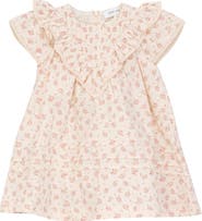 Charlotte & George Girls' Floral V-Neck Jumper Dress with Ruffle Sleeves and Lace Trim