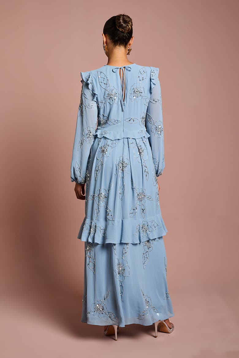 Petite Embellished Flower Georgette Dress, Alternate, color, Dusty Blue
