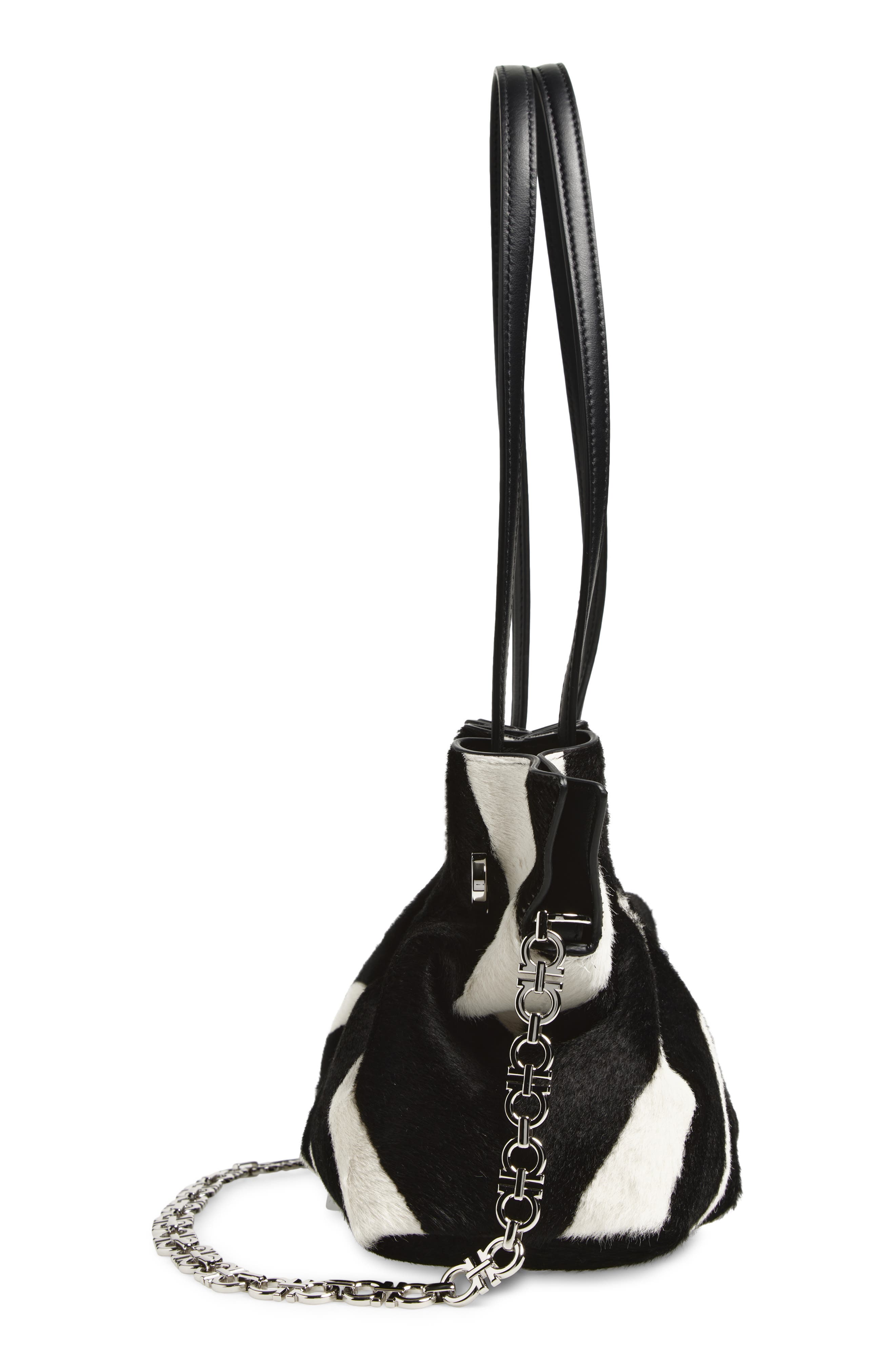 FERRAGAMO Small Piercing Soft Bag, Alternate, color, Kasba Bianco/ Nero