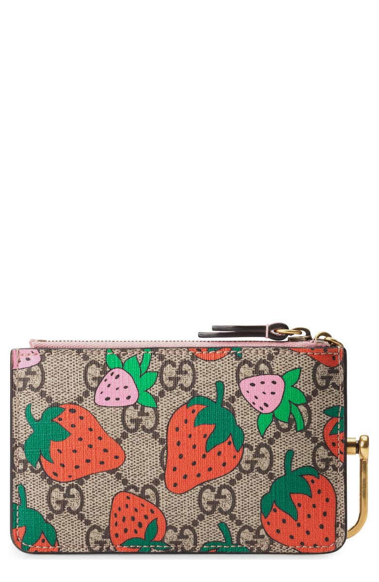 Gucci Strawberry Print GG Supreme Canvas Key Case, Main, color, 