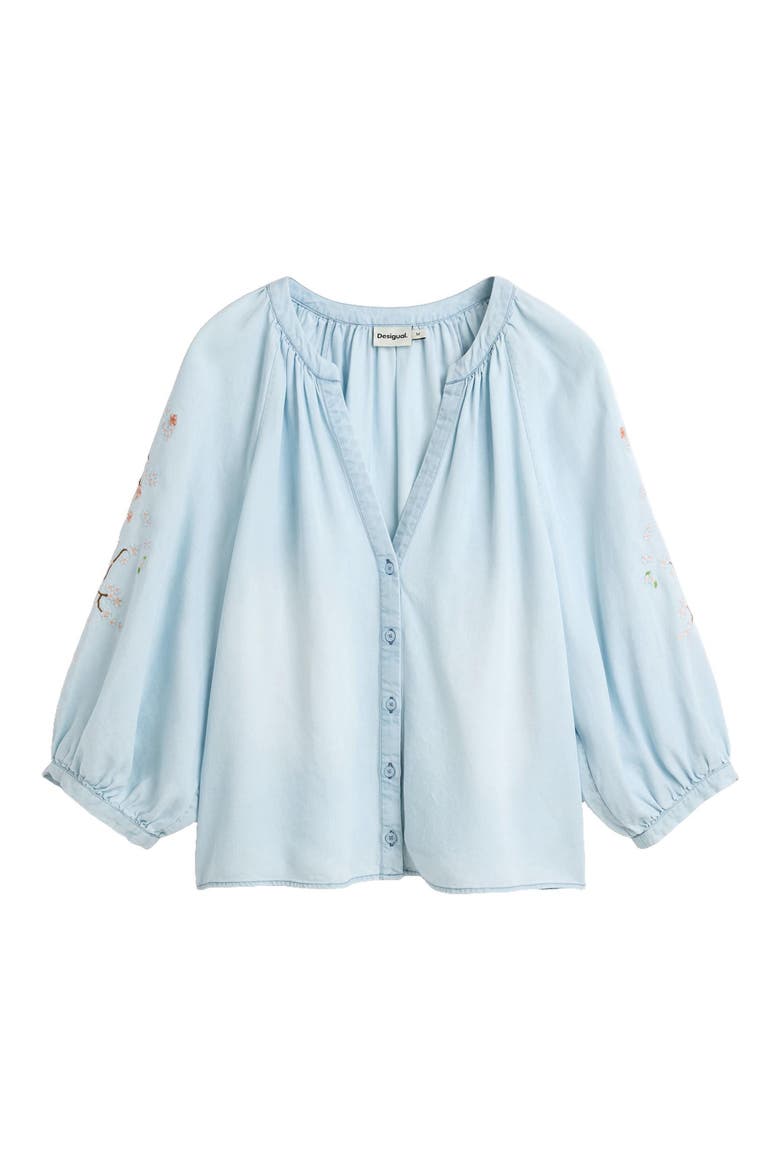 Embroidered Sleeve Top, Alternate, color, BLUE