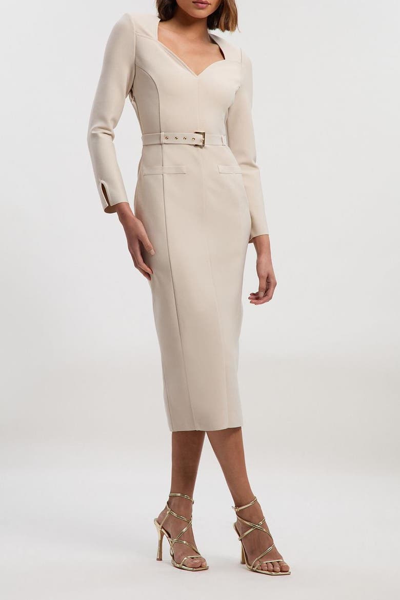 Figure Form Bandage Belted Midi Dress, Alternate, color, Stone