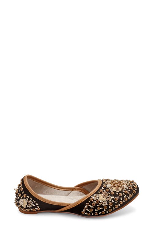 Fuchsia Midnight Glamour Embroidered Jutti Flat In Black