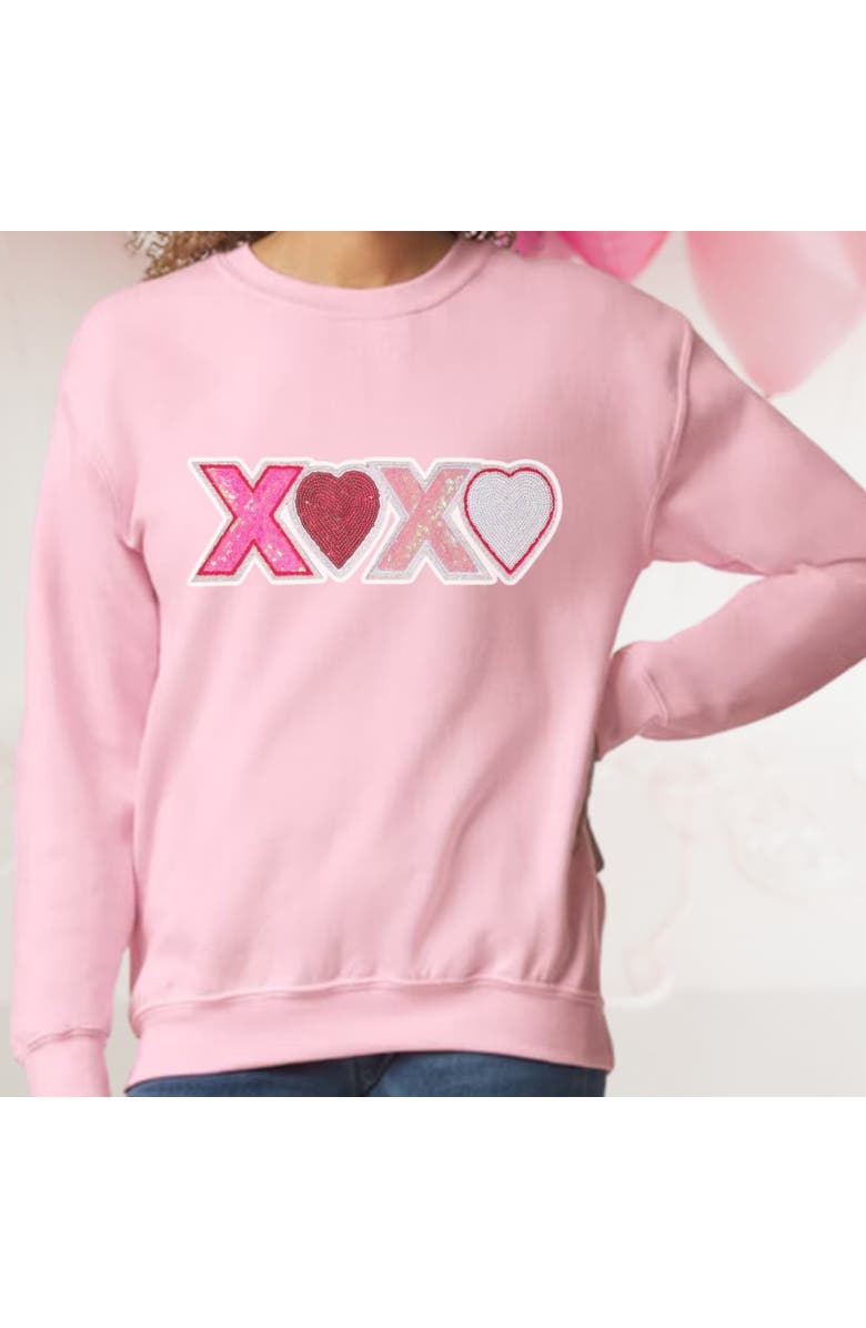 Sweet Wink Hugs And Kisses Sequin Patch Valentine's Day Adult Sweatshirt, Alternate, color, 