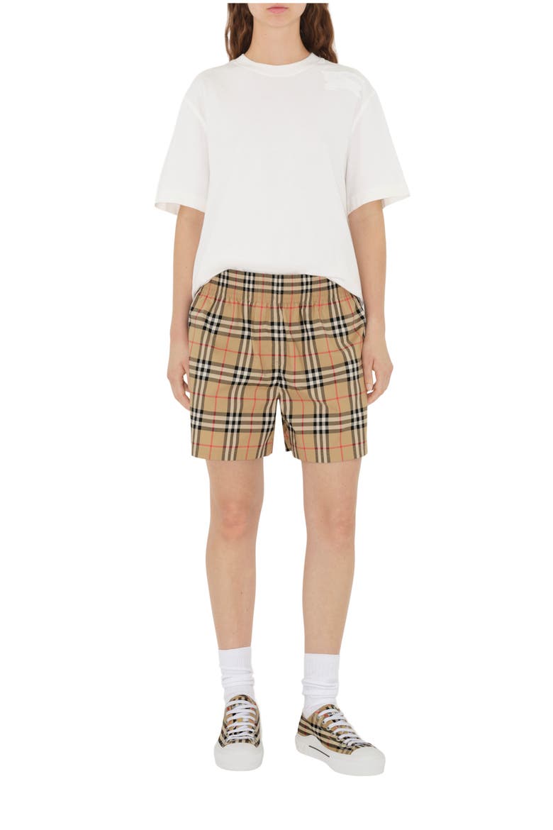 Check Cotton Shorts, Main, color, Archive beige