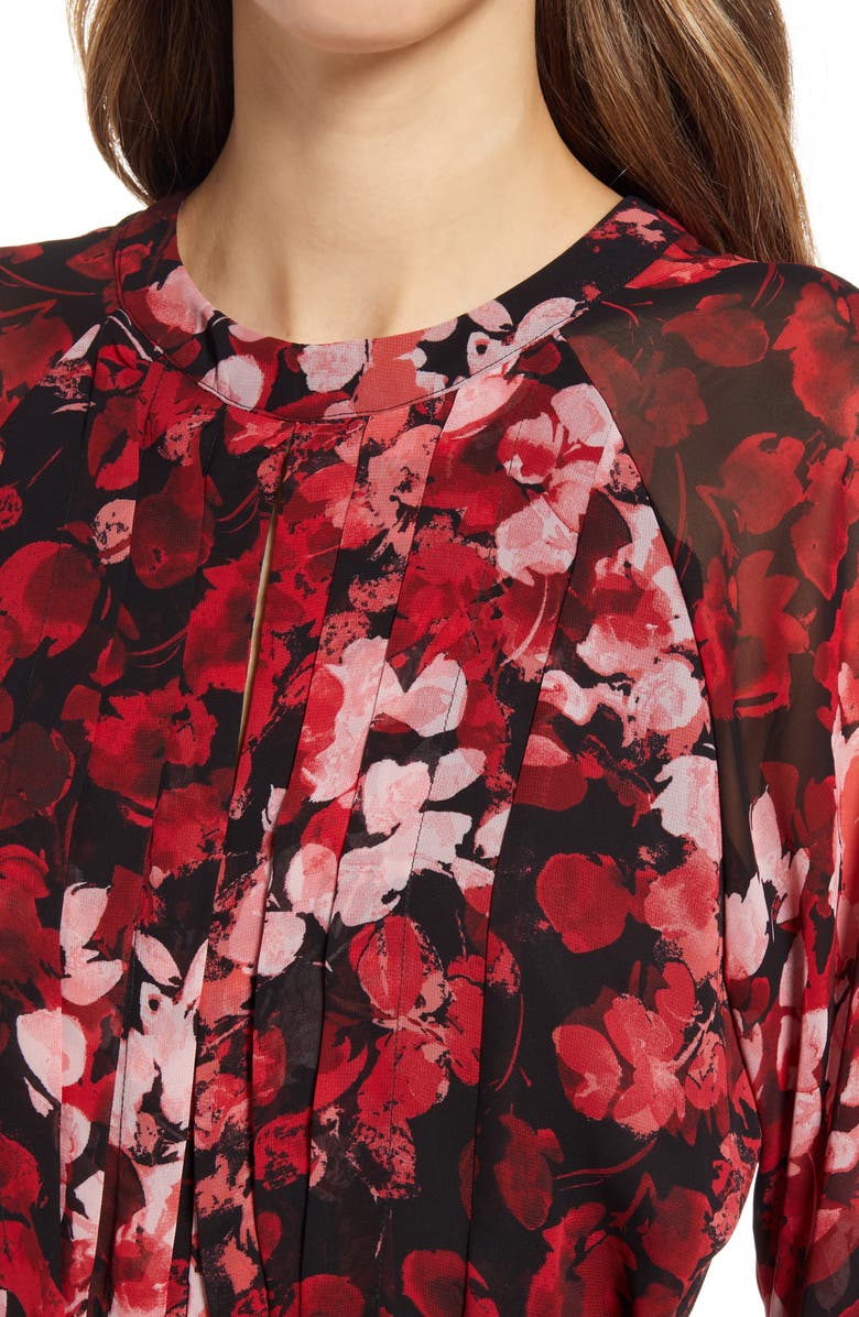 Donna Ricco Floral Pleated Long Sleeve Dress, Alternate, color, 