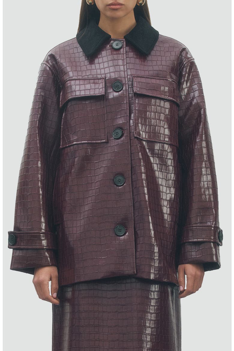 Millie Croc Embossed Faux Leather Coat, Main, color, WINE BLACK