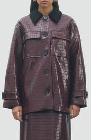 MAUDE CLUB Millie Croc Embossed Faux Leather Coat