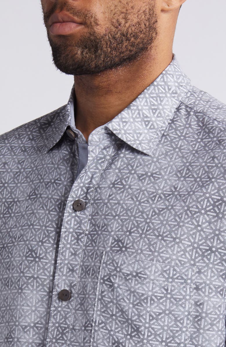 Tommy Bahama Veracruz Cay Rio Geo Short Sleeve Button-Up Shirt, Alternate, color, Storm Gray