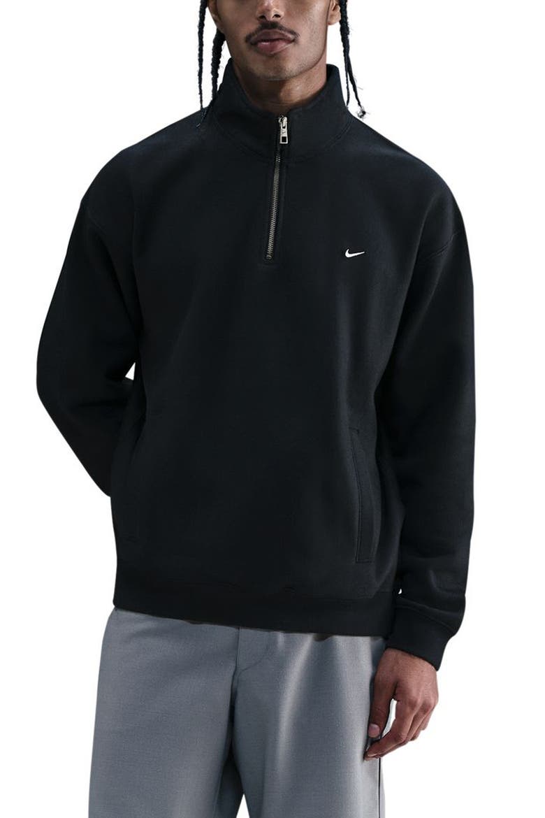 Solo Swoosh Fleece Quarter Zip Pullover, Main, color, BLACK/ WHITE