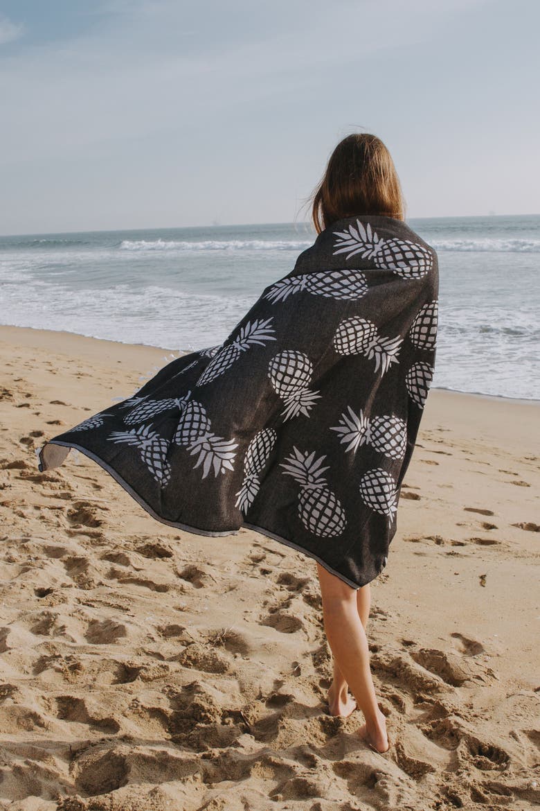 Pineapple Organic Sand Free Turkish Towel, Alternate, color, Black