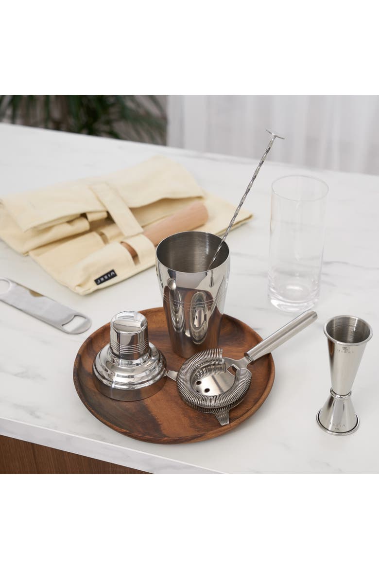 7-Piece Travel Barware Set in Stainless Steel, Alternate, color, Brown