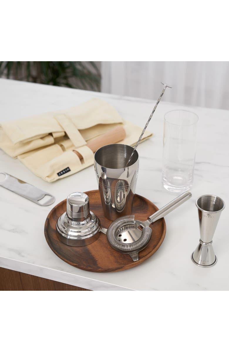 Viski 7-Piece Travel Barware Set in Stainless Steel, Alternate, color, Brown