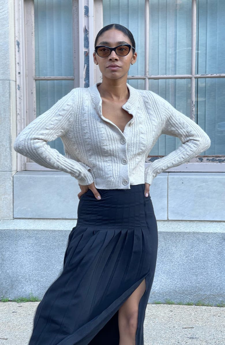 Open Edit Cable Knit Crop Cardigan, Alternate, color,