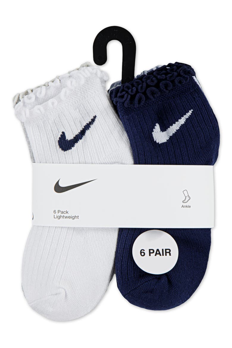 Kids' 6-Pack Lettuce Edge Quarter Ankle Socks, Alternate, color, MIDNIGHT NAVY