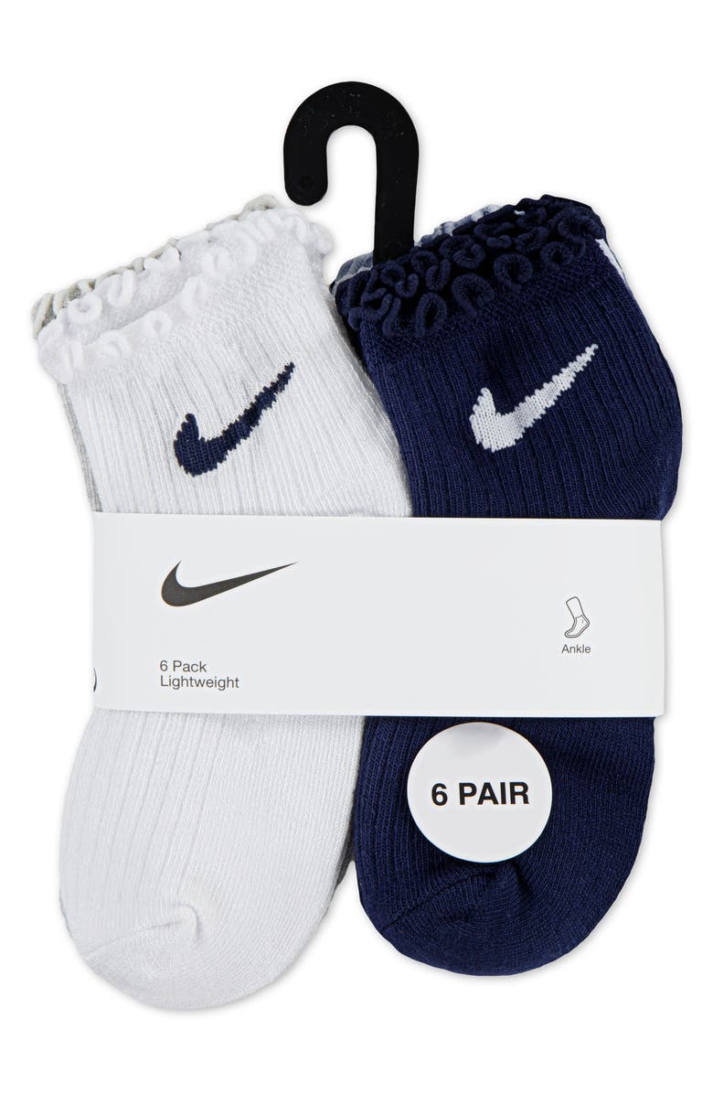 Nike Kids' 6-Pack Lettuce Edge Quarter Ankle Socks, Alternate, color, Midnight Navy