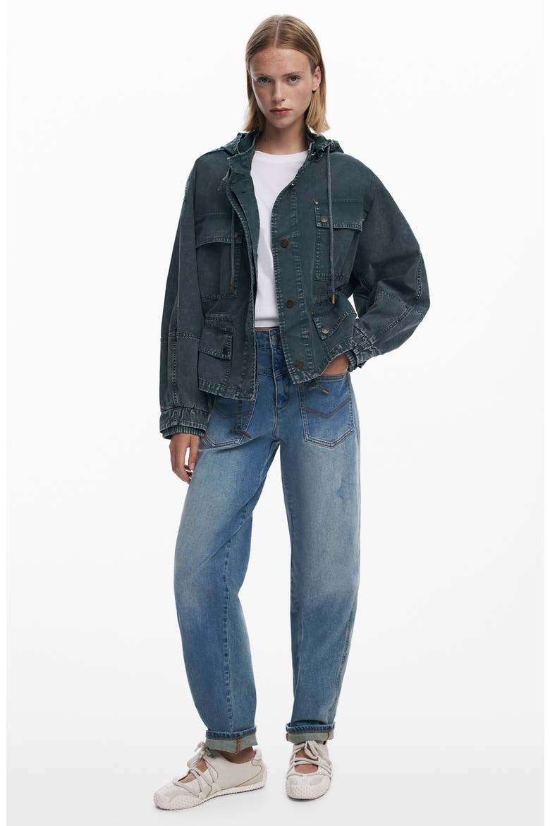 Hooded Denim Jacket, Alternate, color, LIGHT GREEN