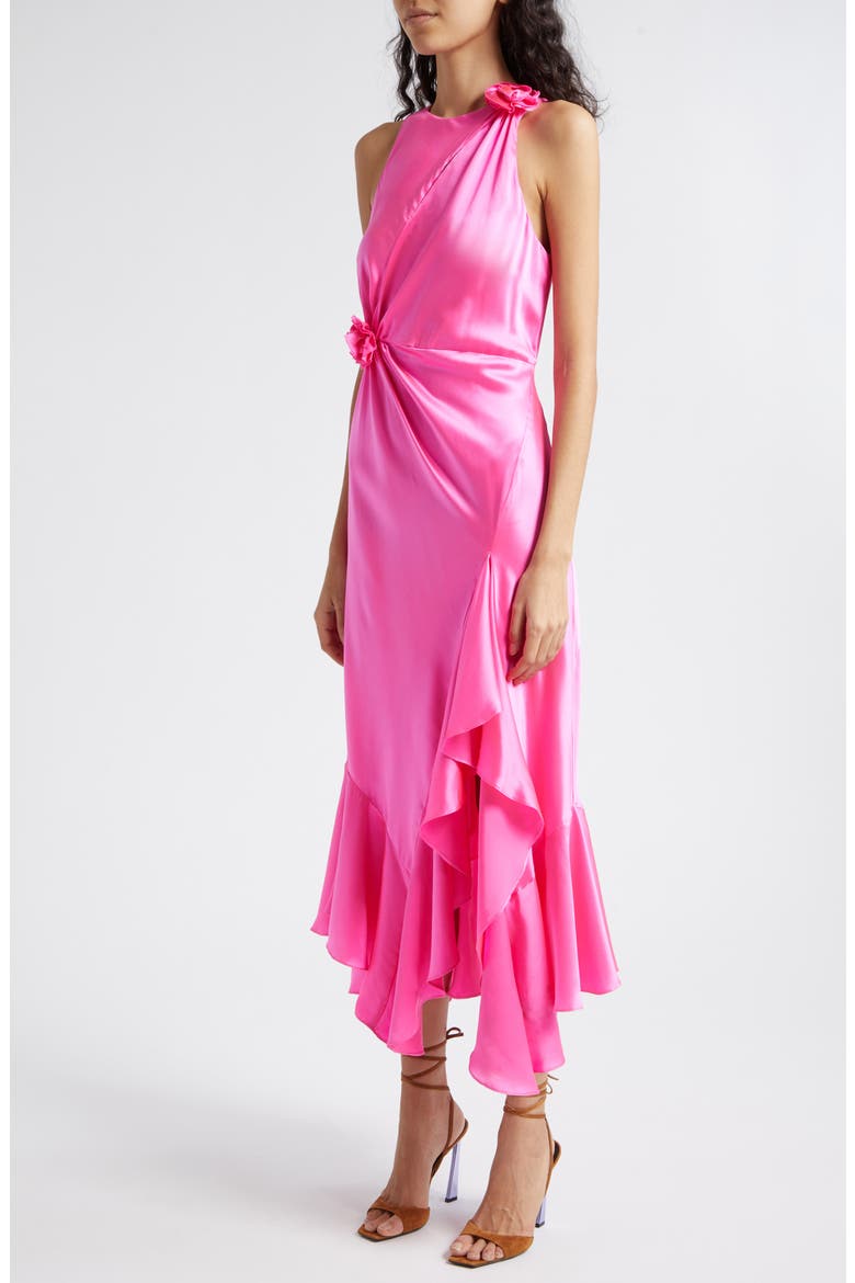 Cates Rosette & Ruffle Detail Silk Dress, Alternate, color, ELECTRIC PINK