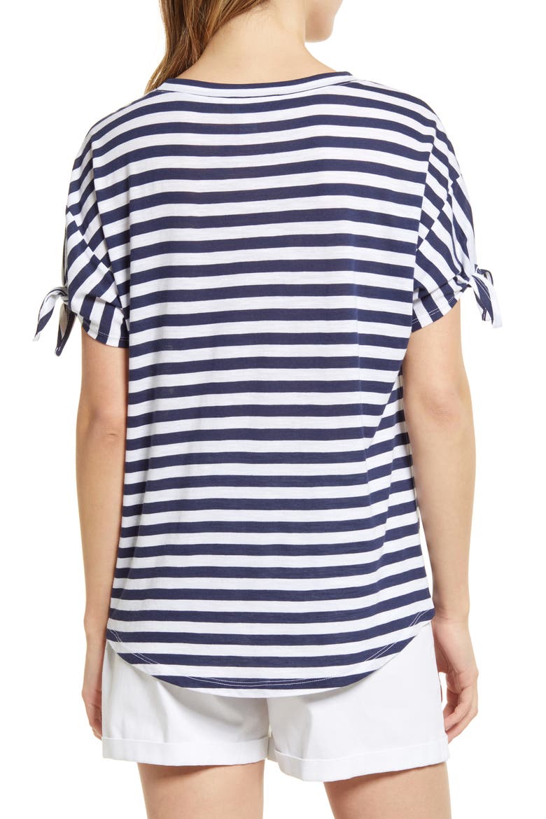 Tie Sleeve T-Shirt, Alternate, color, NAVY- WHITE CHARM STRIPE