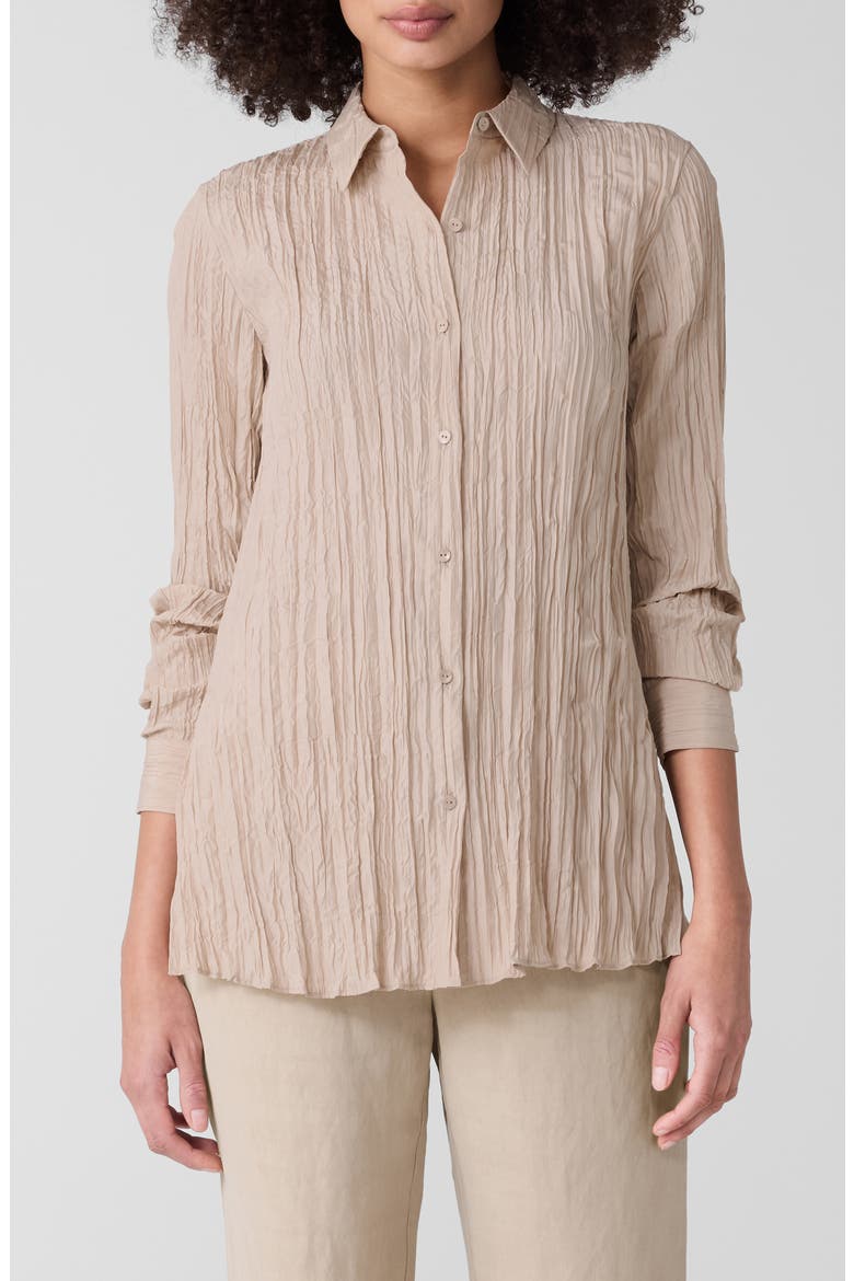 Plissé Silk Tunic Shirt, Main, color, WHEAT