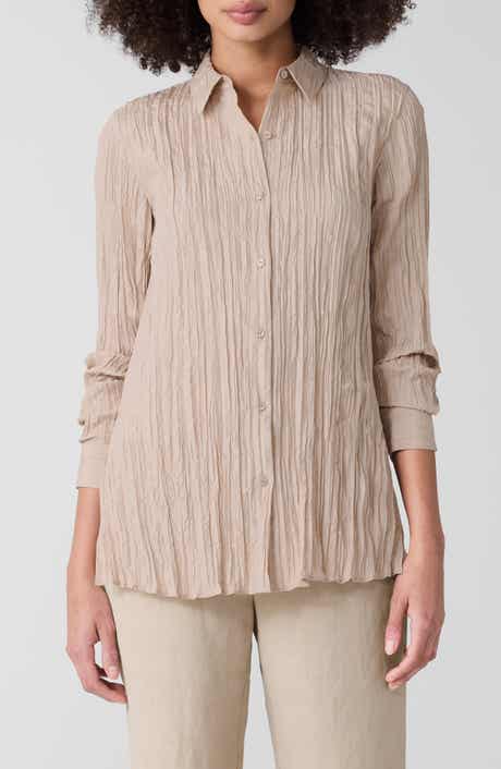 Eileen Fisher Plissé Silk Tunic Shirt