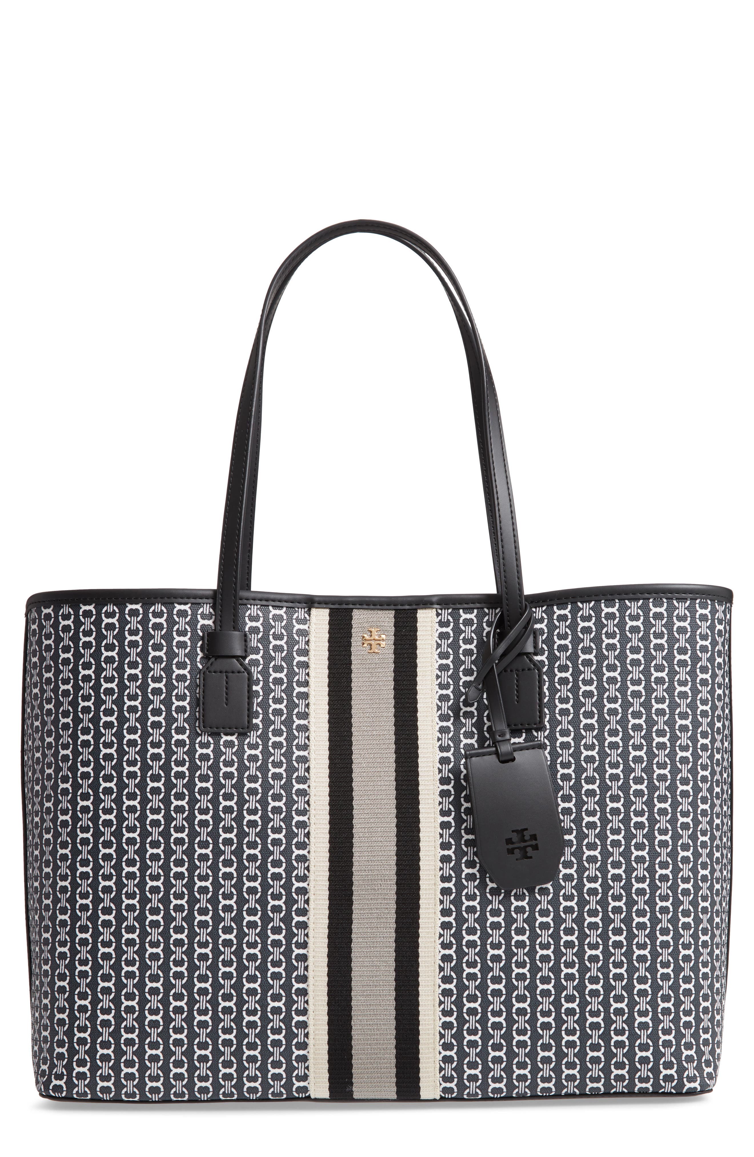 Gemini Link Coated Canvas Tote, Main, color, BLACK GEMINI LINK