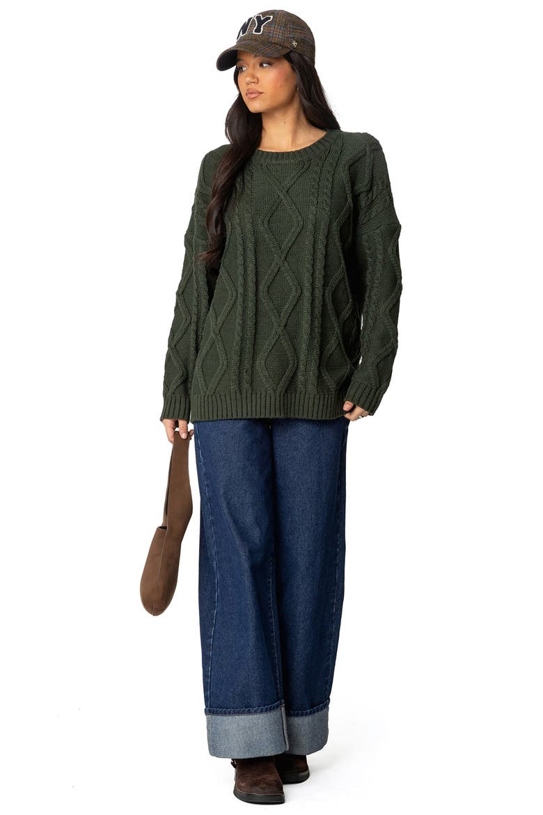 Kennedy Oversize Cable Stitch Sweater, Alternate, color, GREEN