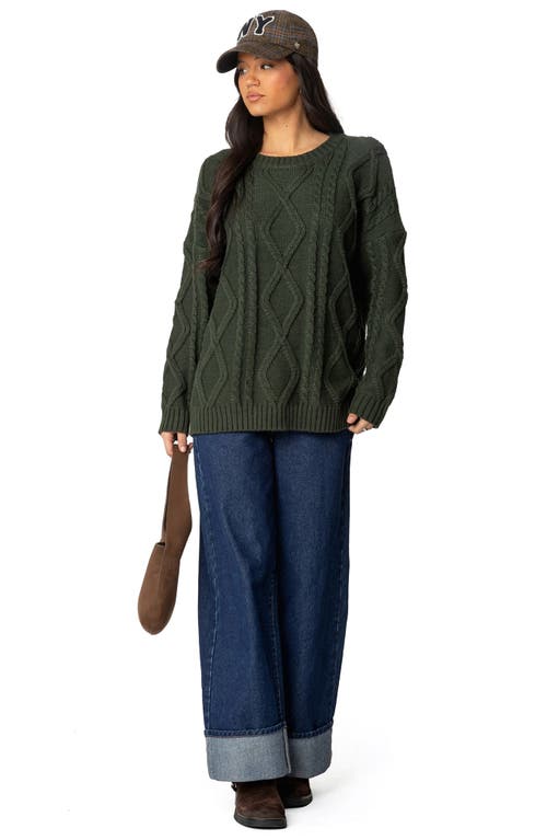 Edikted Kennedy Oversize Cable Stitch Sweater In Green