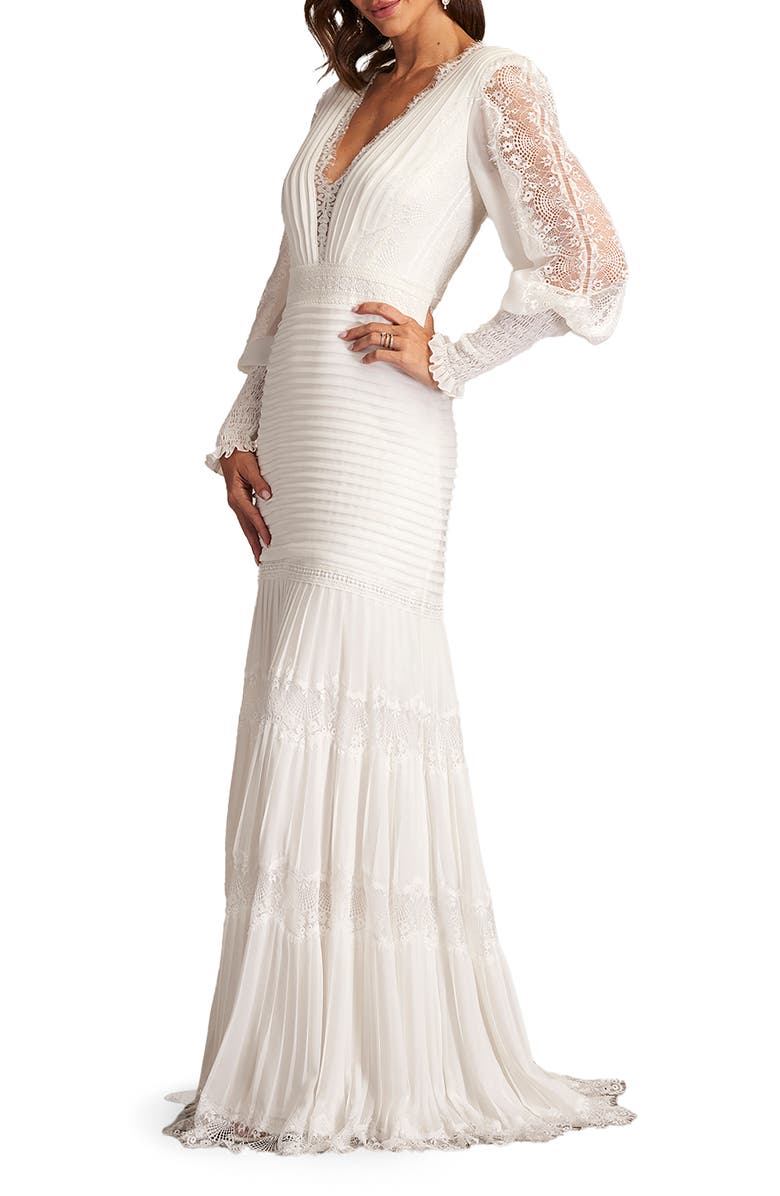 Tadashi Shoji Pintuck Detail Long Sleeve Gown, Alternate, color, 